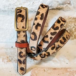 Leopard Print Calf Hair Leather Skinny Thin Belt